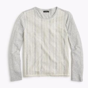 J. Crew | Gray and White Lace Long Sleeve Top